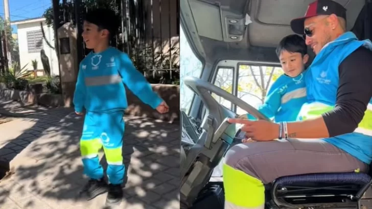 Un nene cordobés cumplió su sueño de subir al camión de la basura y se volvió viral