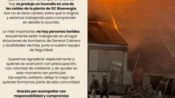 Feroz incendio en una planta de General Cabrera: investigan el origen del fuego